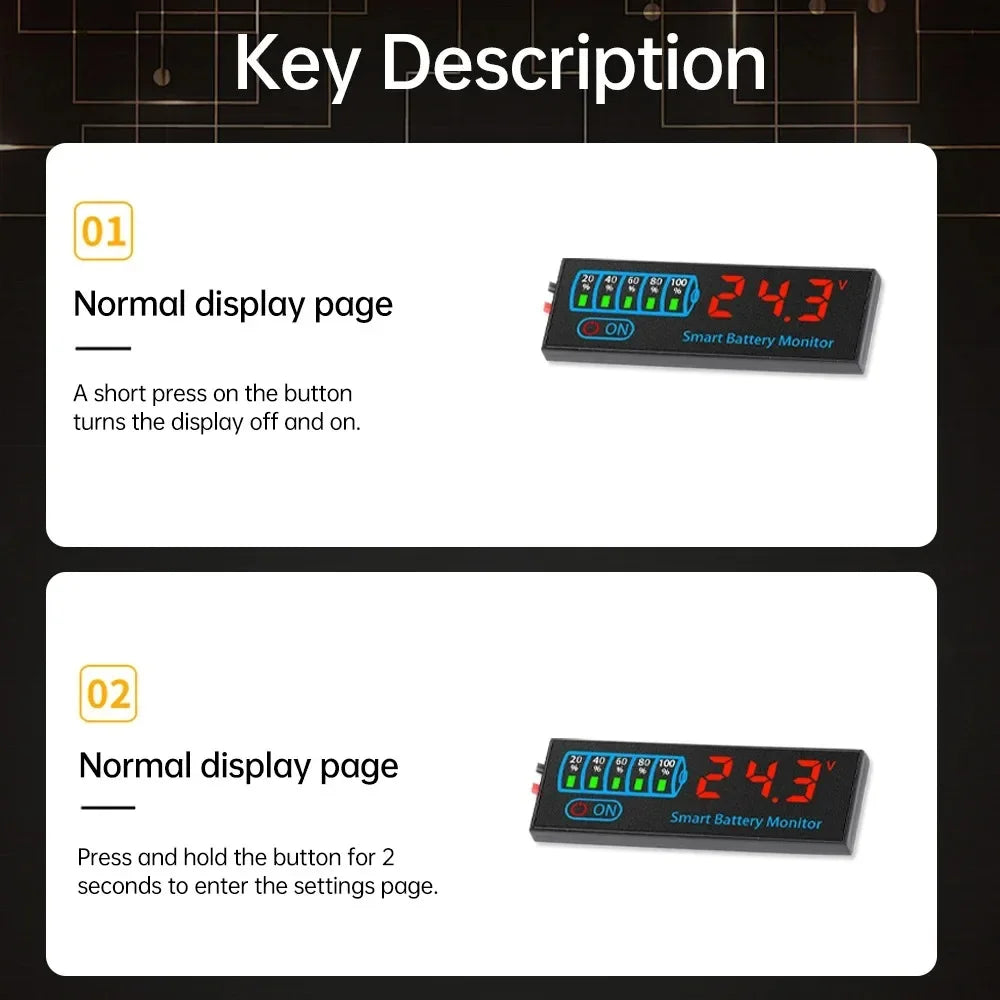 LED Voltage and Battery Capacity Display Board | DC 7-55V Universal Smart Battery Char close-up view