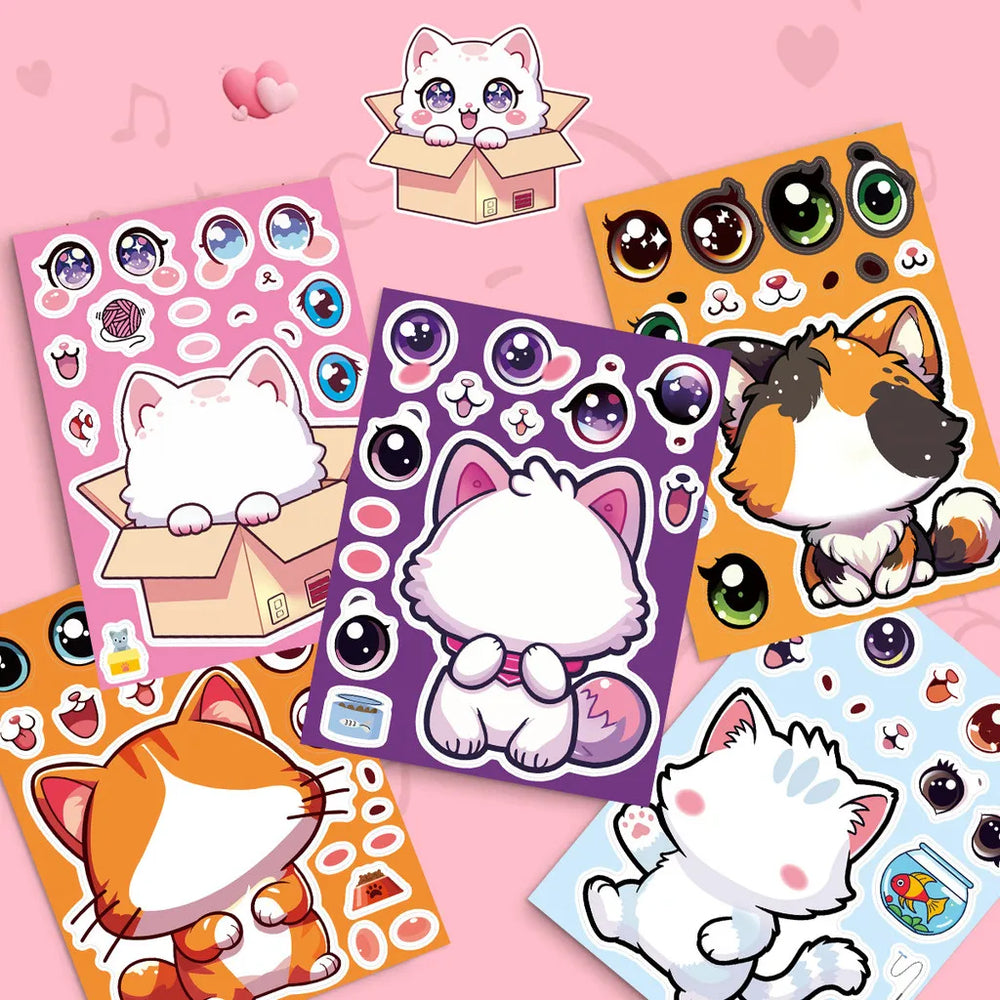 8 Pcs Cute Kitten Dress-Up Stickers | Cartoon Puzzle Toy and Waterproof Decals for Ki alternate view