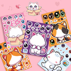 8 Pcs Cute Kitten Dress-Up Stickers | Cartoon Puzzle Toy and Waterproof Decals for Ki alternate view