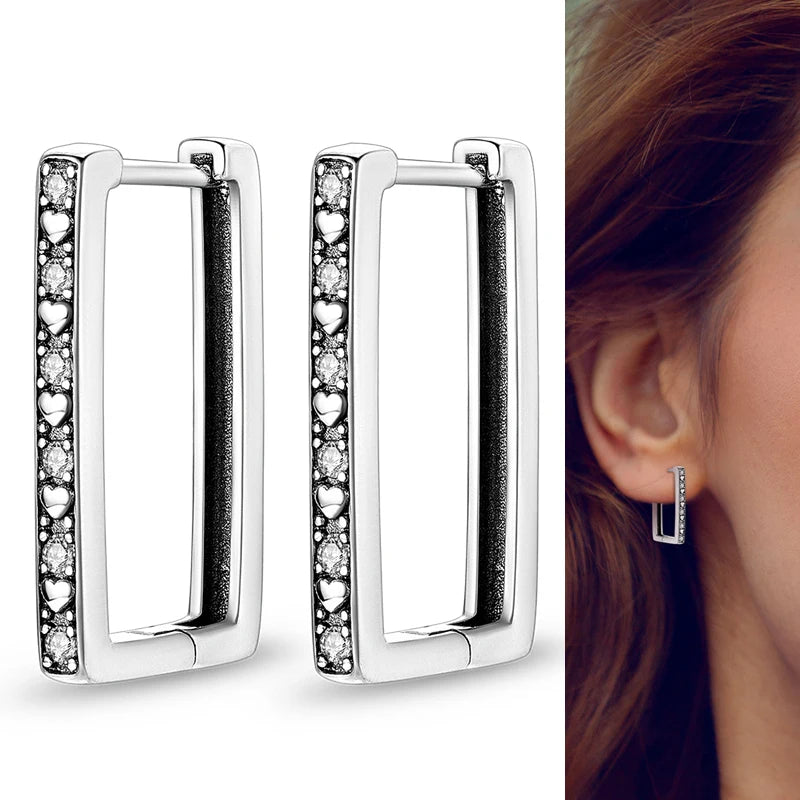 Hot Sale 925 Sterling Silver Heart Earrings Fit Original Charms Hoop Earrings For Wome close-up view