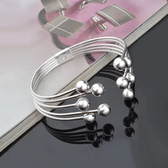 Andara 925 Silver Bead Open Cuff Bracelet Bangle | Unisex Sterling Silver Jewelry Gift close-up view