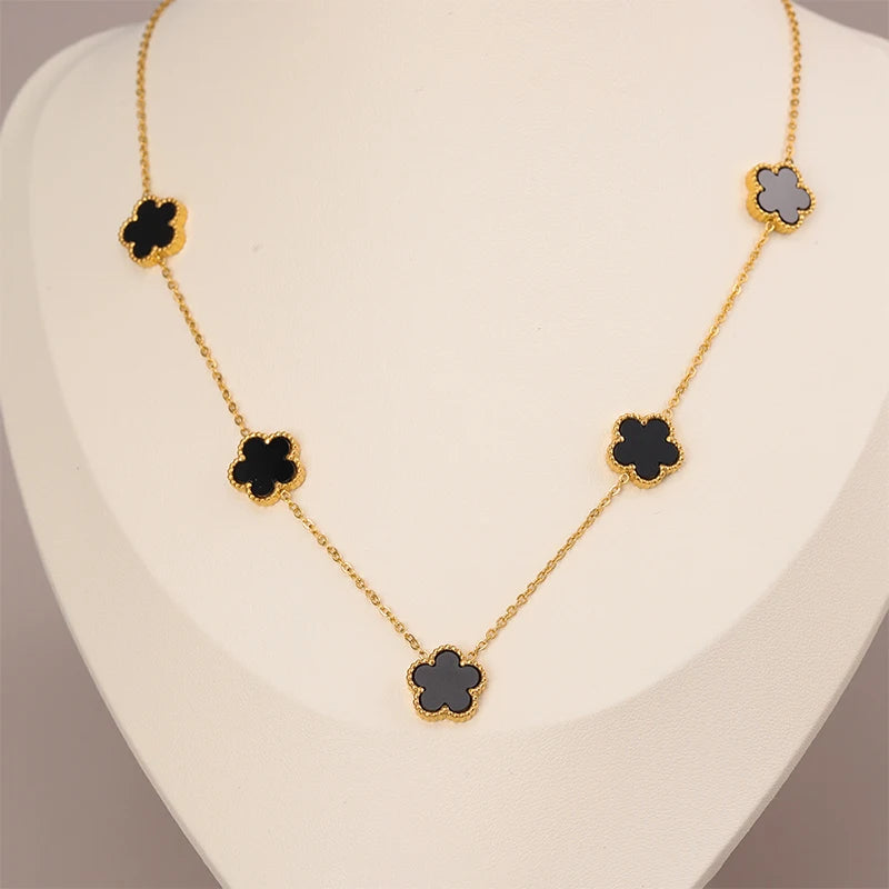 14K Gold Plated Stainless Steel Necklace Woman Five Leaf Petals Double Sided Necklace alternate view