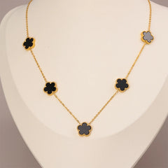 14K Gold Plated Stainless Steel Necklace Woman Five Leaf Petals Double Sided Necklace alternate view