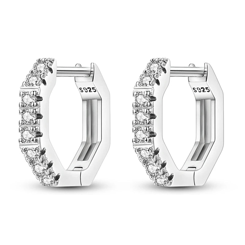 925 Sterling Silver Hoop Earrings with Zircon | Classic U-Shaped Women Jewelry