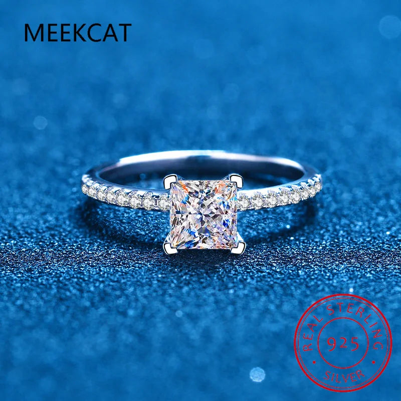 1CT 2CT Princess Cut D Vvs1 Moissanite Engagement Ring for Women Flawless Gemstone 100% 925 Sterling