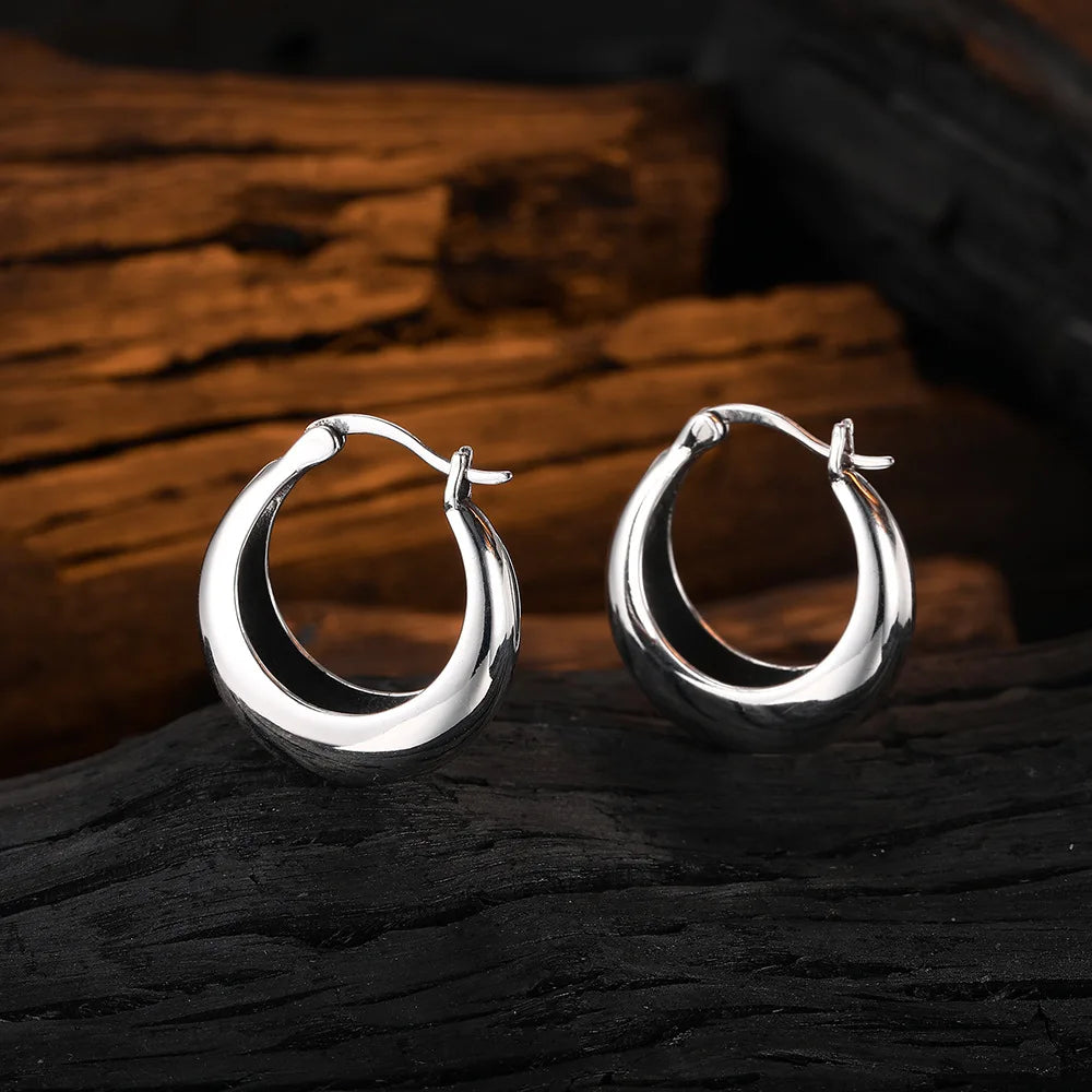 LiHong Real 925 Sterling Silver Smooth Vintage Earring High-quality U Shape Hoop Earr lifestyle view