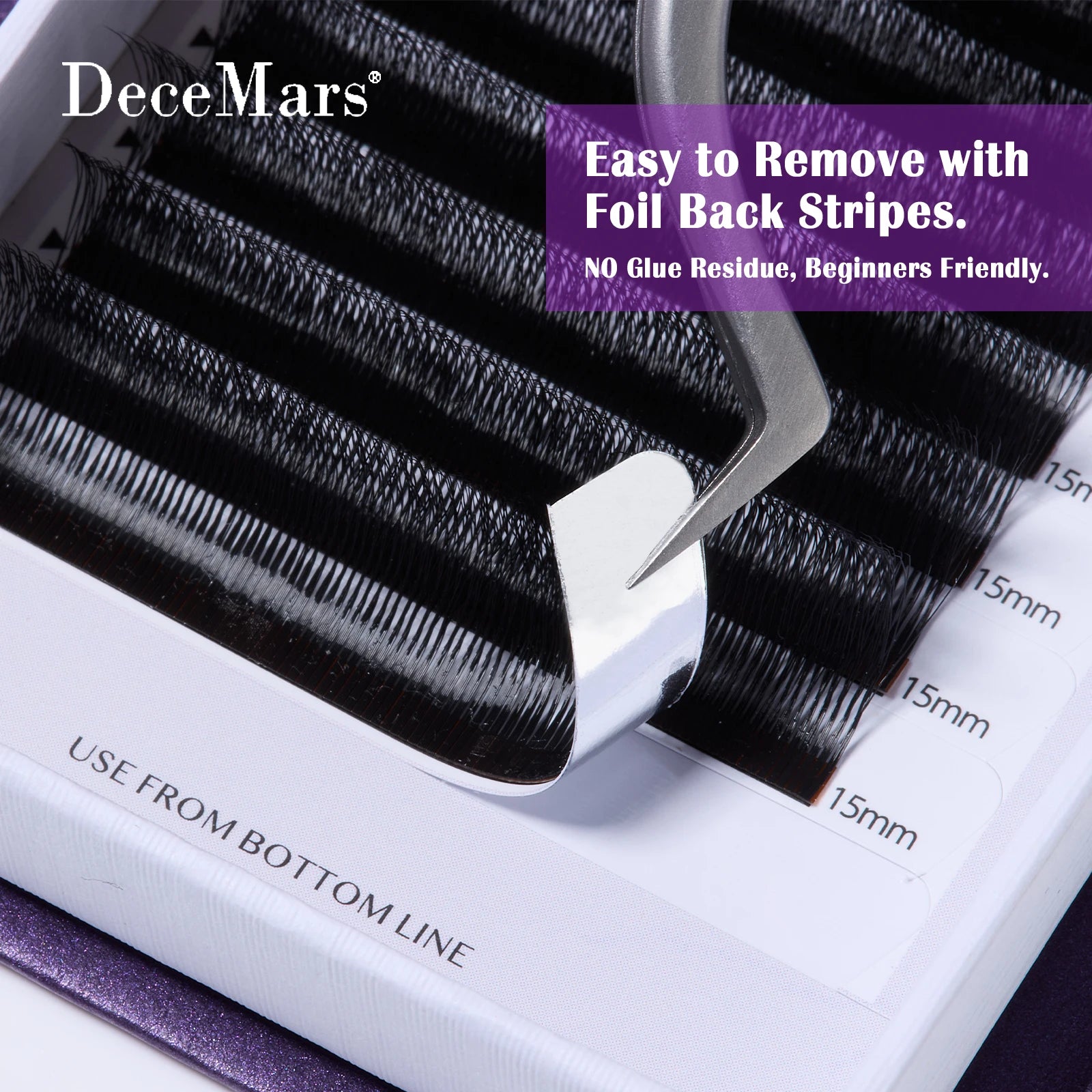 DeceMars V-shaped 5D Eyelash Extensions | Matte Black 12 Rows Tray close-up view