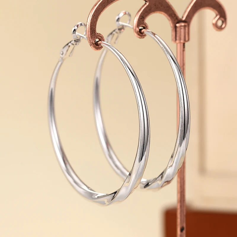 Huitan Trendy Simple Style Silver Color/Gold Color Big Hoop Circle Earrings For Women alternate view