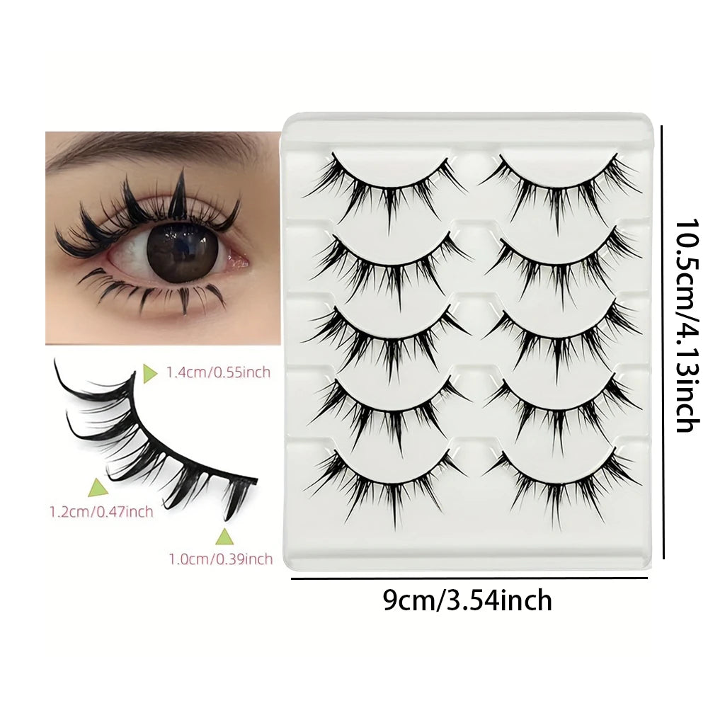 5 Pairs Manga Lashes Natural Look Wispy False Eyelashes Fluffy 3D Volume Spiky Anime F close-up view