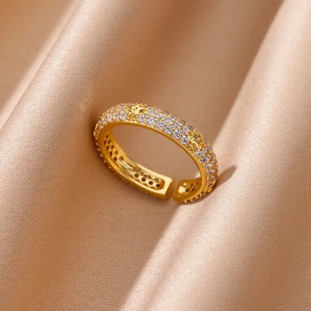 Zircon Geometric Heart Rings For Women Stainless Steel Gold Color Wedding Ring Luxury lifestyle view