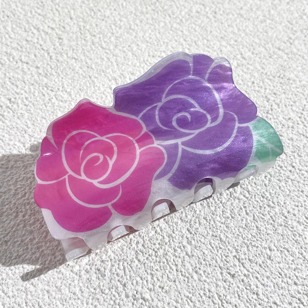 Sweet Acrylic Double Sided Flower Printed Hair Claw Clip For Women Oversize Geometr additional angle