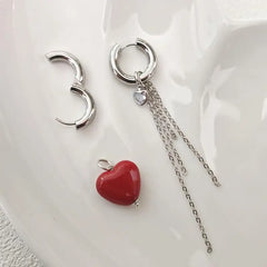 Fashion Heart Pendant Ear Buckle Fashionable Irregular Crystal Tassel Earrings Sweet Coo detail view