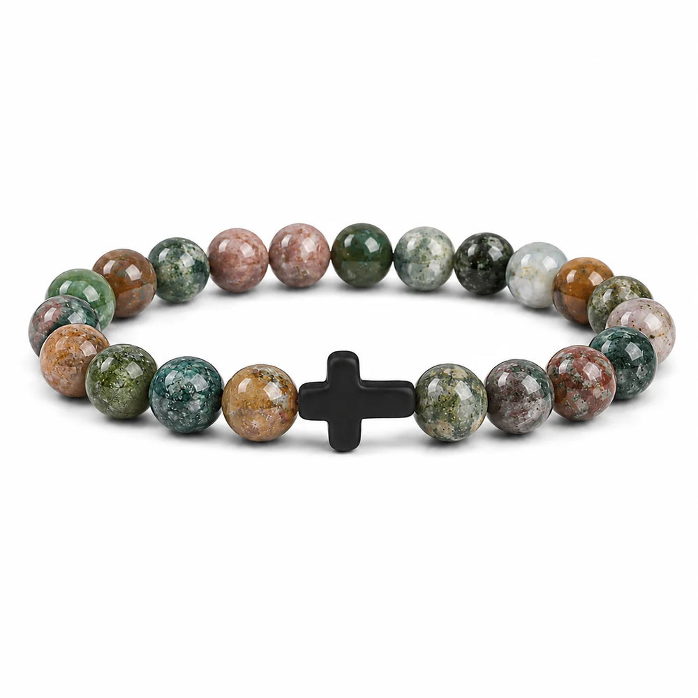 Prayer Men Natural Stone Wood Beads Rosary Hematite Cross Bracelets Onyx Meditation Brac detail view