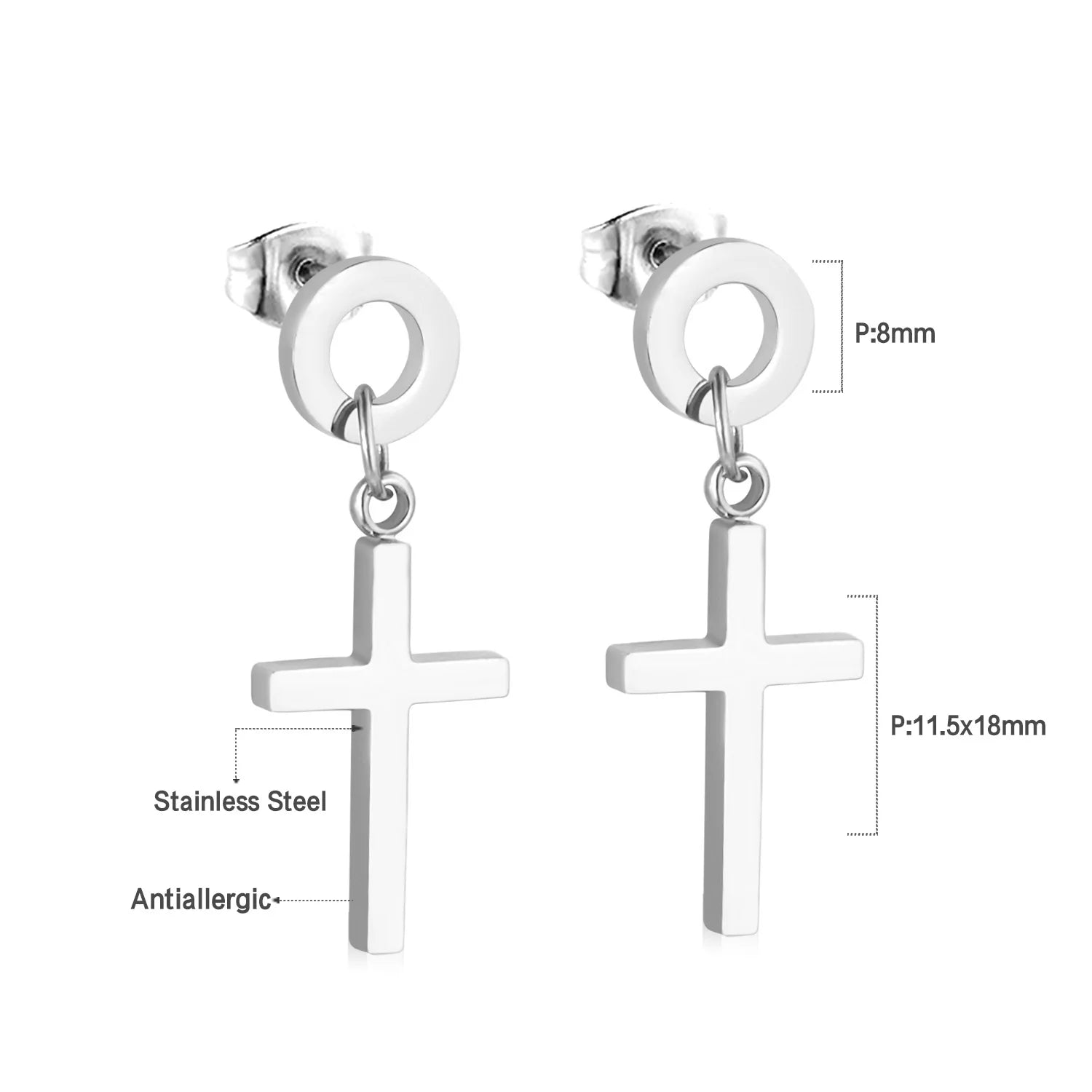 LUXUSTEEL Trendy Cross Women's Stainless Steel Hoop Earrings Colorful Metal Stud Drop Earrings Fashionable Jewelry Gift