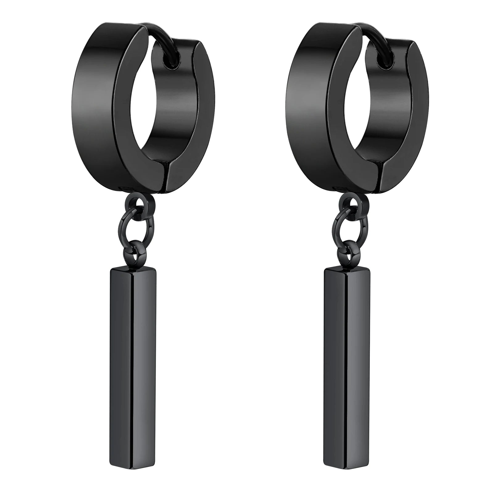 Men's Cool Punk Statement Geometric Bar Hoop Huggie Earrings Gifts Jewelry, Waterproo lifestyle view