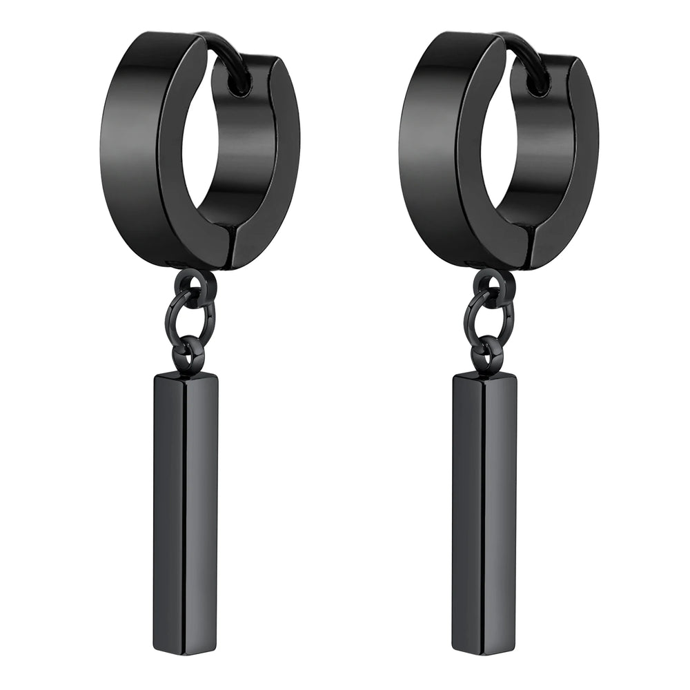 Men's Cool Punk Statement Geometric Bar Hoop Huggie Earrings Gifts Jewelry, Waterproo lifestyle view