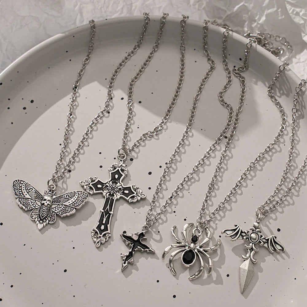 Special Wind Cross Skeleton Spider Set Necklace, Y2K Personalized Trendy Cool Girl Neckl detail view