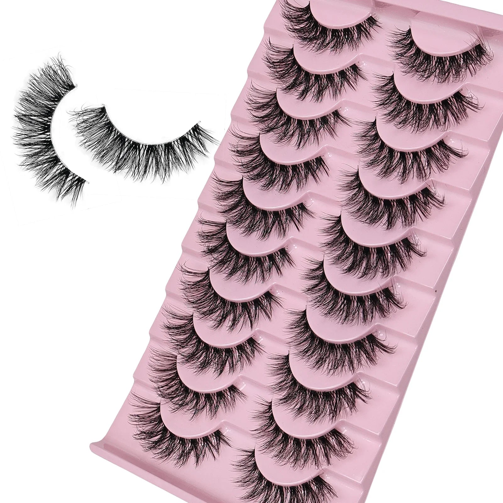 10 Pairs Natural Fluffy False Eyelashes Wispy Lashes | 3D Volume Strip Lashes D Curl alternate view