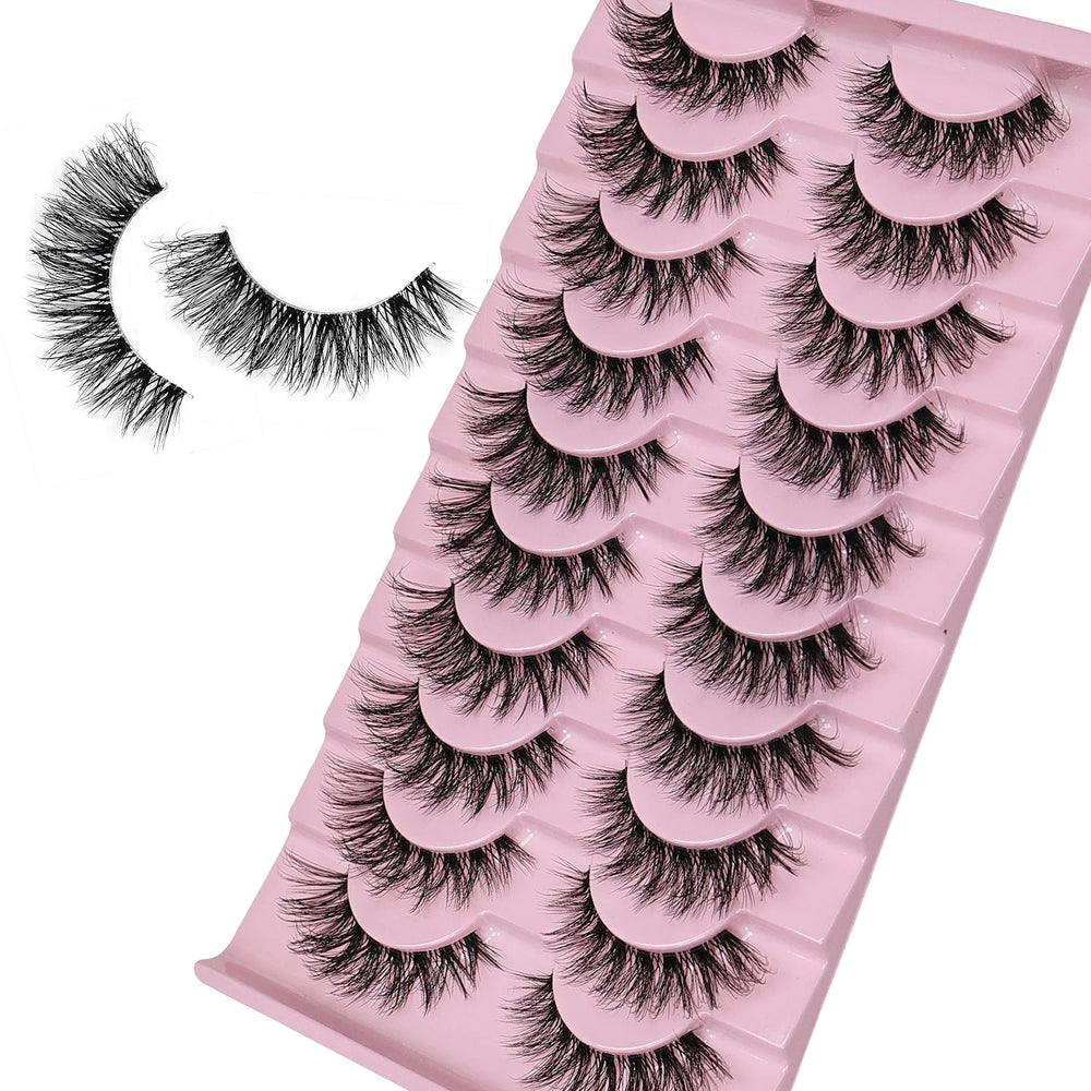 10 Pairs Natural Fluffy False Eyelashes Wispy Lashes | 3D Volume Strip Lashes D Curl alternate view