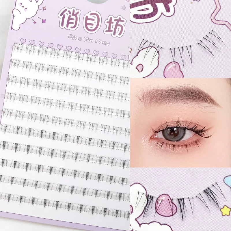 10 Rows 5-7mm Air Lower Eyelashes | Fairy Segmented Natural Under Lashes for Manga Eye close-up view