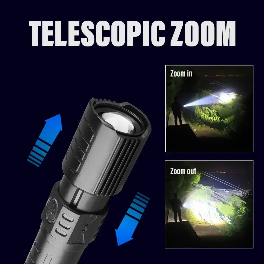Super Bright LED Flashlight with P50 Beads | Zoomable Rechargeable Torch detail view