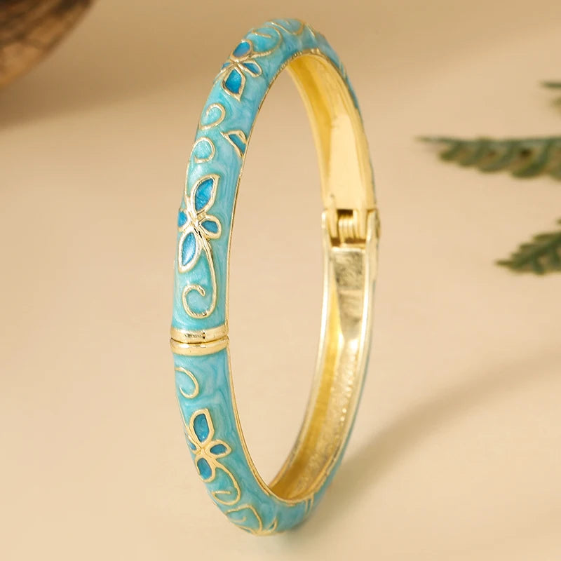 FTCY Fine Four-leaf clover bracelet For Women Bohemian Ethnic Enamel Bracelet Cloisonne detail view