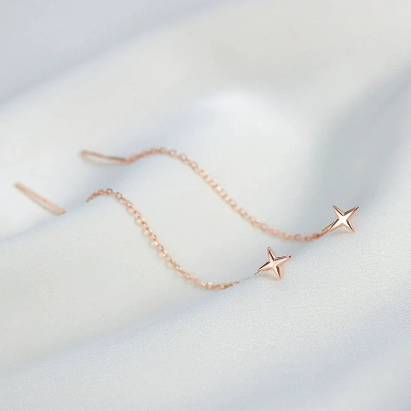 Star Thread Chain Drop Earrings | Trendy Korean Style Pendant Jewelry additional angle