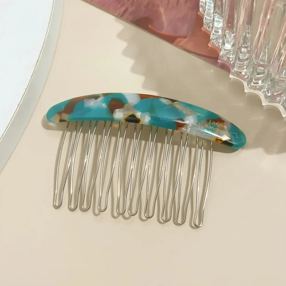 1/2pcs Acetate Metal Hair Combs Clips for Women Girls Side Bangs Upside-down Hairpins close-up view