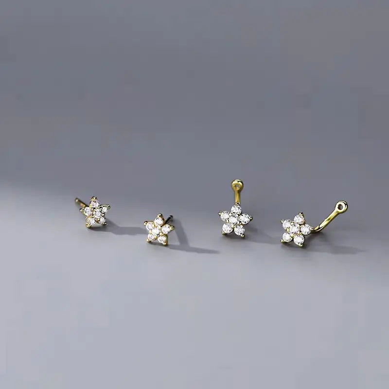 2PCS Double Flower Stud Earring Womem Fashion Tragus Piercing Earring Cartilage Jewelry detail view