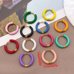 2pcs Candy Color Enamel Hoop Earrings | Sweet Summer Stainless Steel Jewelry alternate view