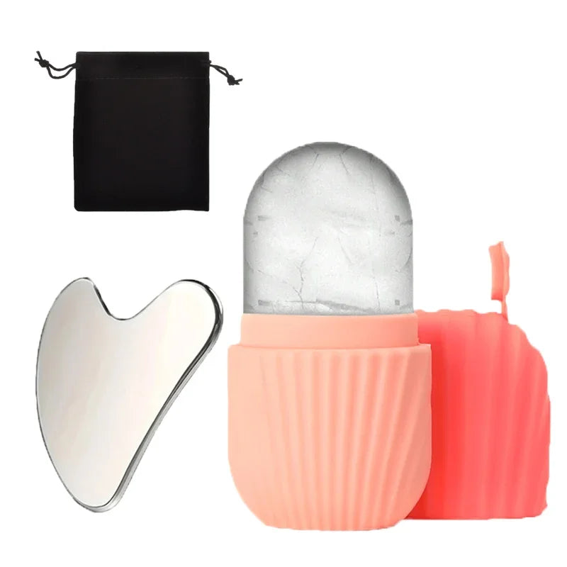 Ice Face Roller and Gua Sha Set | Stainless Steel Facial Massage Tools detail view