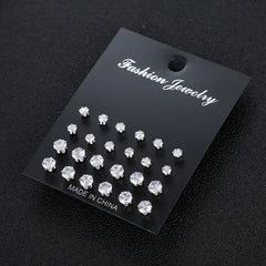 12/24/36 Pairs Shiny Zircon Stud Earrings Set for Women Men Daily Versatile Chic Silve close-up view
