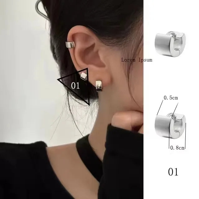 PANJBJ925 Sterling Silver Frosting Hoop Earrings For Women Texture Geometry Design additional angle