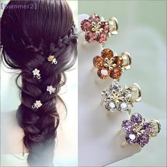 【Xia2】4Pcs Mini Rhinestone Flower Hair Clips With Shiny Crystal And Sturdy Gold Base Perfect For Braid Styling Daily Wear{S}