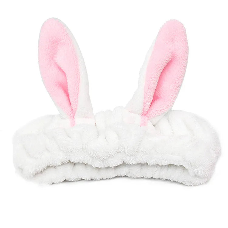 Cute Red Horns Elastic Hairbands for Women Wash Face Sport Soft Plush Rabbit Ears H additional angle