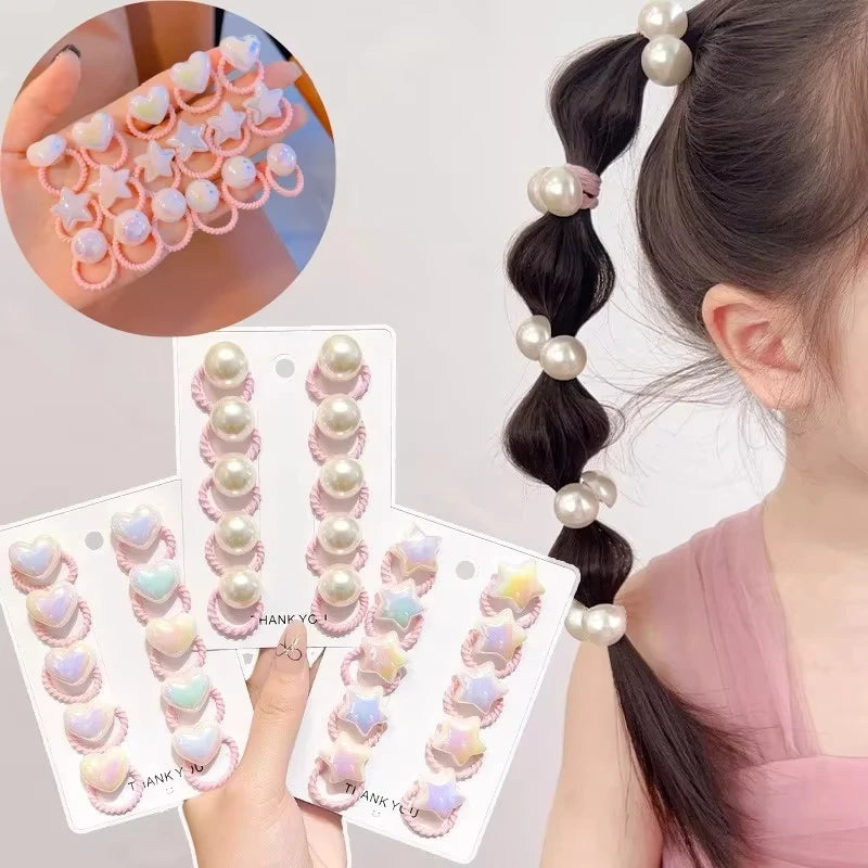 10pcs Cute Baby Girl Hair Love Bands Cartoon Love Heart Star Hair Ties Toddler Elasti alternate view