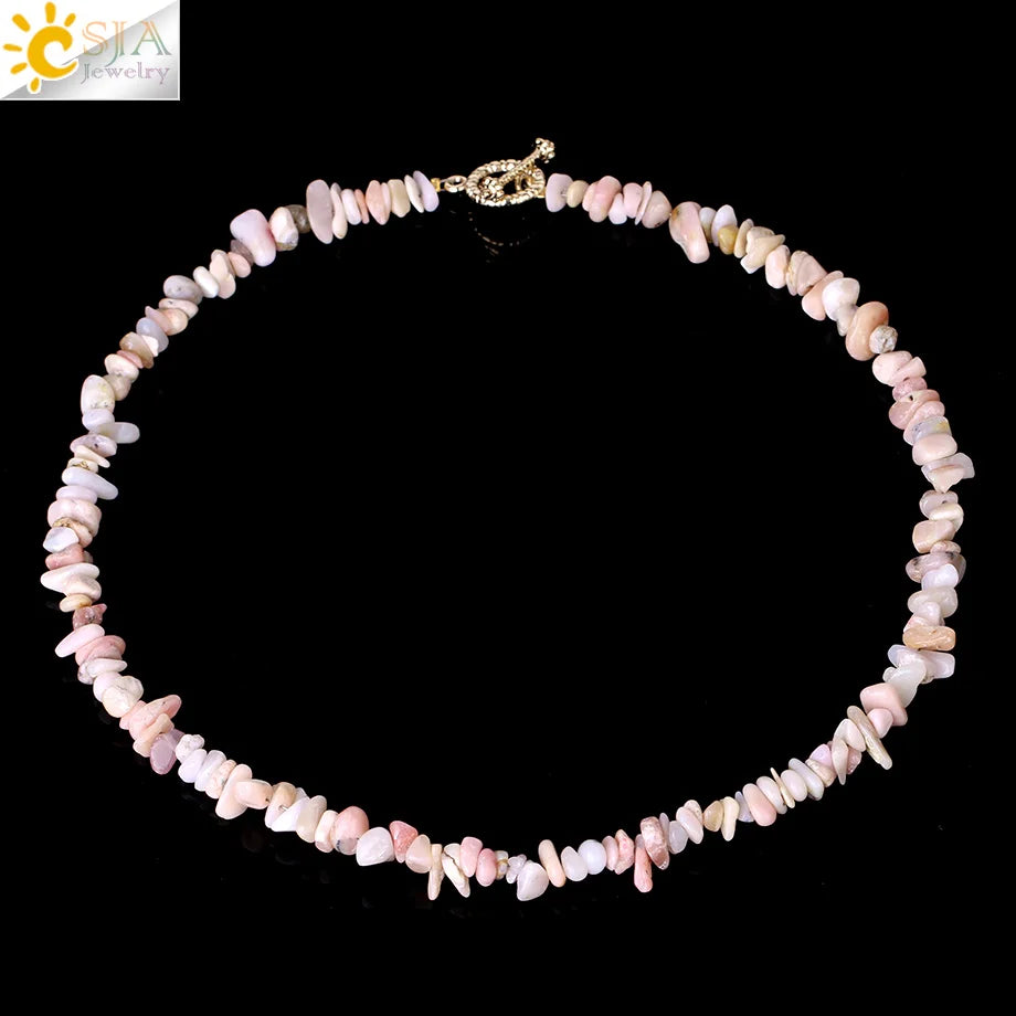 Natural Chip Stone Choker Necklace | Bohemia Crystal Bead Jewelry close-up view