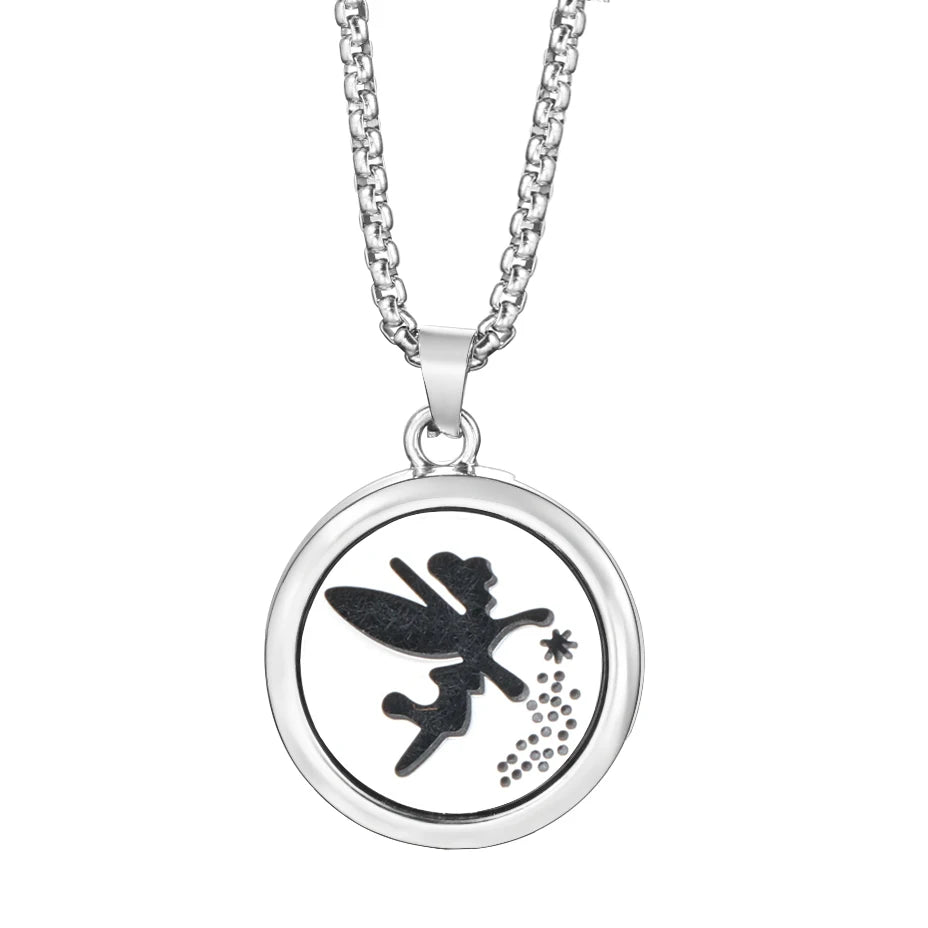 20mm Pattern Insert Perfume Pad Locket Necklace | Stainless Steel Aromatherapy Pendan alternate view