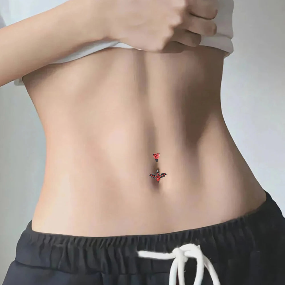 Gothic Punk Zircon Bat Navel Piercing Belly Ring Barbell Earrings Belly Button Ring additional angle
