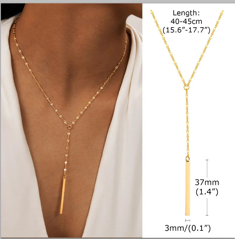 Stainless Steel Lariat Necklace Gold Plated, Dainty Long Necklace Laryered Necklaces F close-up view