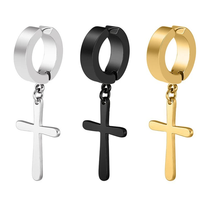 Punk Cross Stars Clip On Earrings | No Piercing Stainless Steel Ear Cuffs for Women additional angle