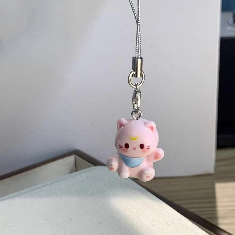3D Cartoon Resin Cat Keychain Phone Chain Student Bag Charm Pendant Anti Lost Phone L lifestyle view