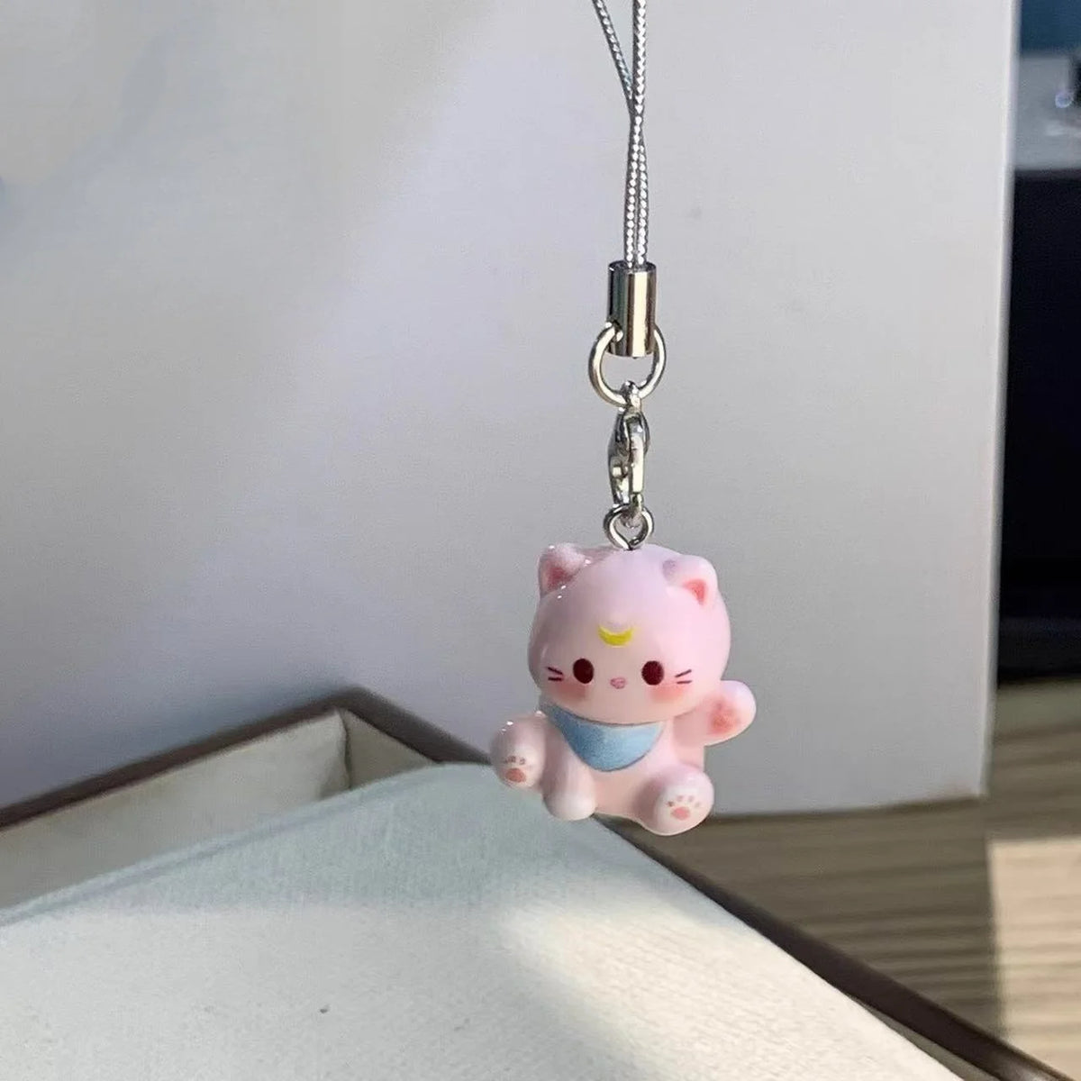 3D Cartoon Resin Cat Keychain Phone Chain Student Bag Charm Pendant Anti Lost Phone L lifestyle view