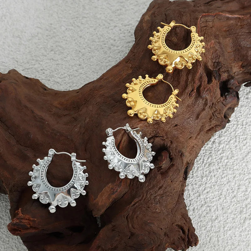 Vintage Stainless Steel Pointed Hoop Earrings | Victorian Bohemian Ear Jewelry alternate view