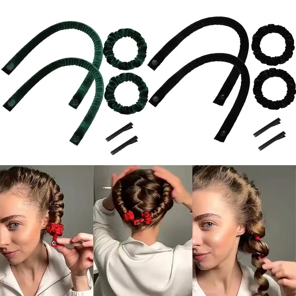 6Pcs Heatless Curling Rod Set No Heat Hair Curler Overnight Wave Maker Scrunchies Hair close-up view