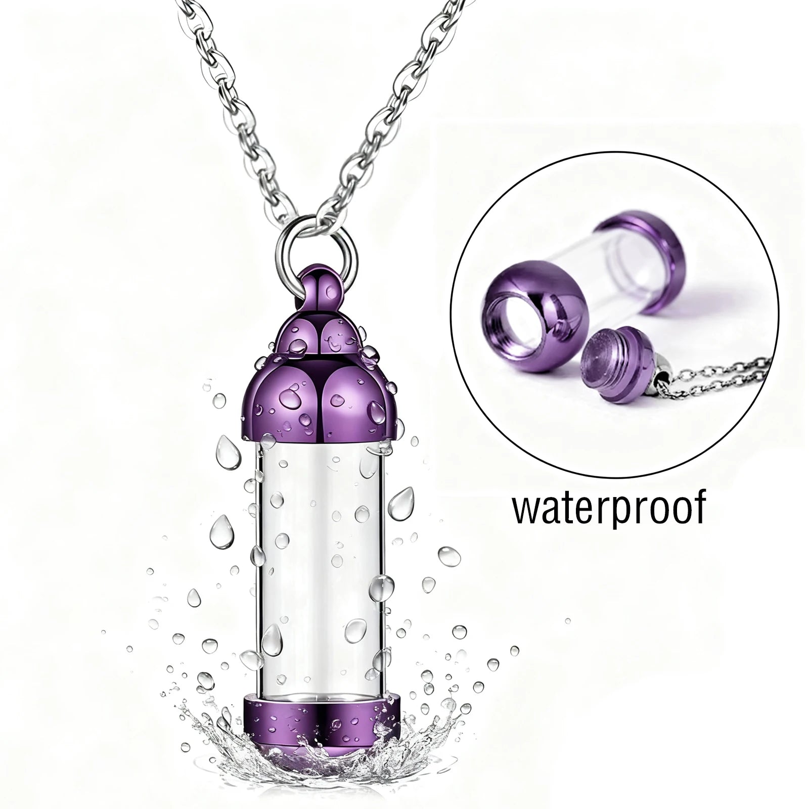 Vial Necklace for Ashes Small Glass Cremation Urn Container That Holds Fur Hair Pet Ash detail view
