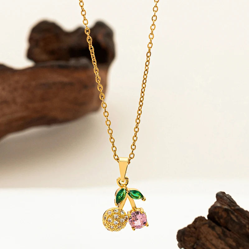 ANENJERY 316L Stainless Steel Fruit Pendant Necklace | Simple Fashion Jewelry for Wome close-up view