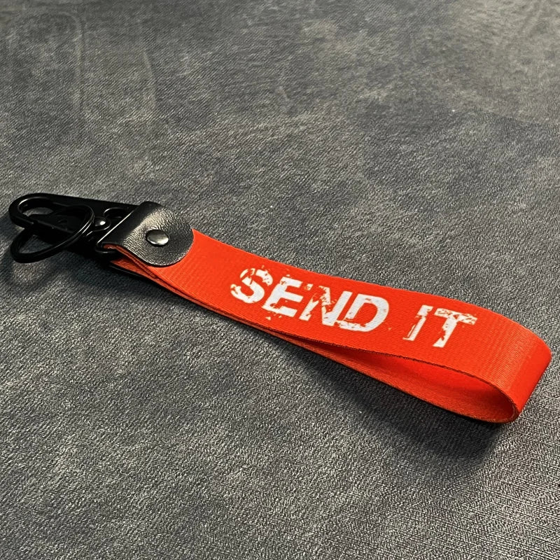 Nylon Key Strap Embroidery Lanyard | JDM Racing Car Keychain close-up view