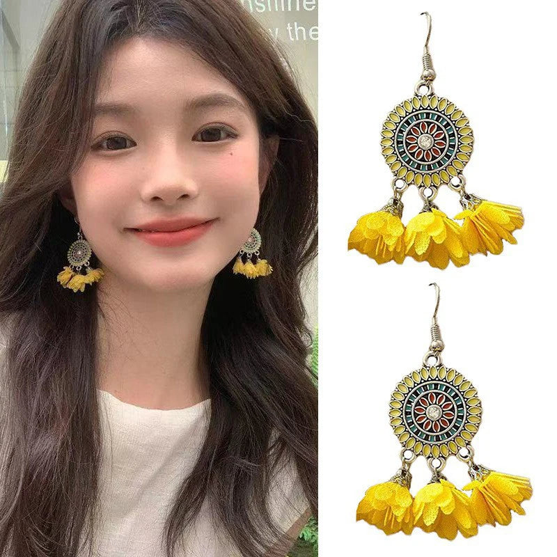 Cute Summer Flower Earrings Handmade Vacation Bohemian Earrings Exaggerated Beach Wom alternate view