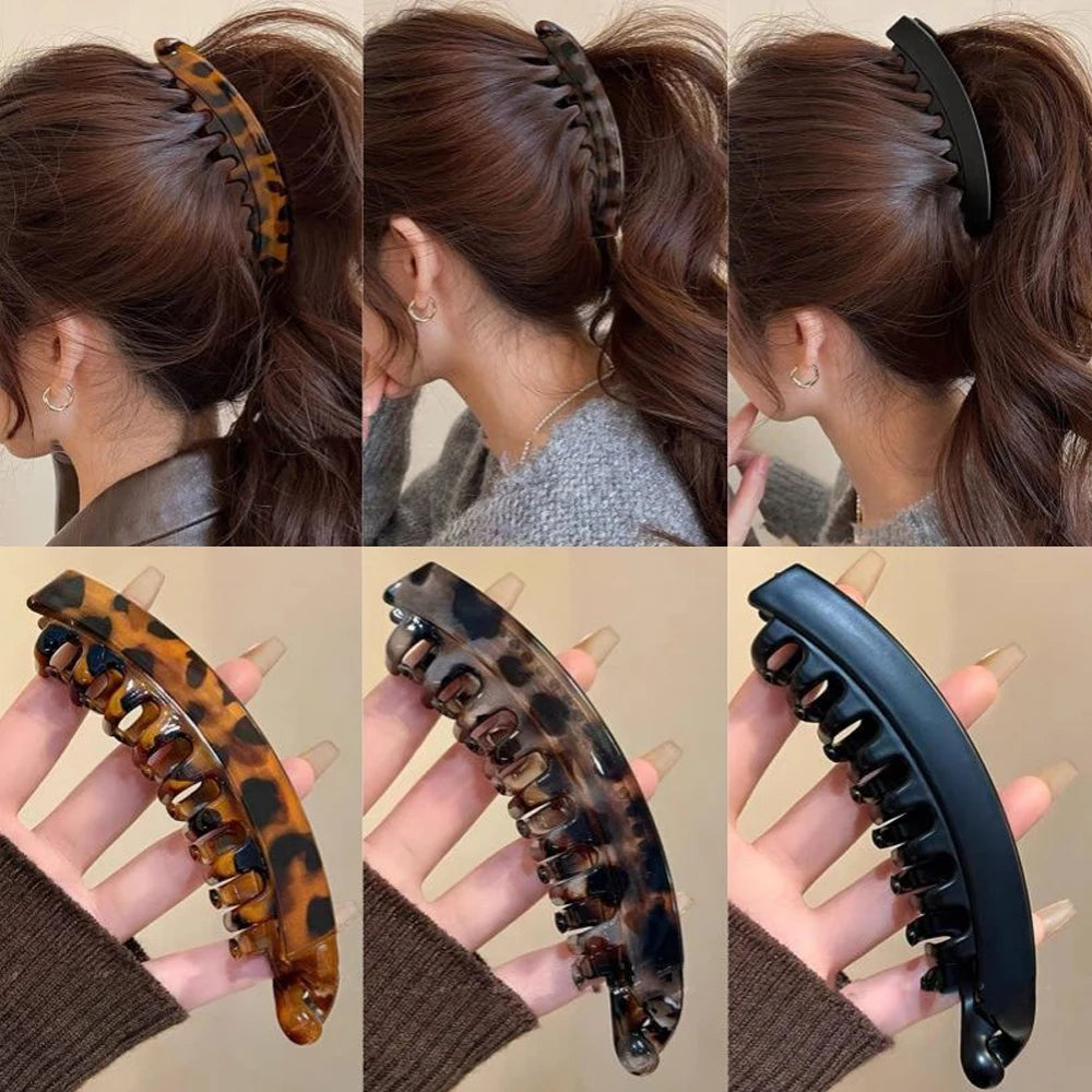 Tortoiseshell Banana Hair Clip Fish Shaped Hairpin Strong Grip Non-Slip Hair Claws Hairgrips Twist Clamp Ponytail Barrettes